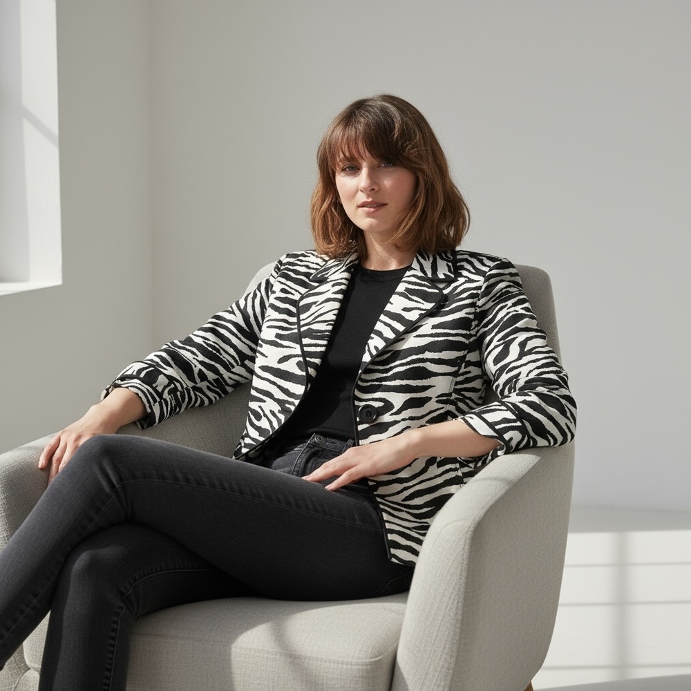 Chico's Black White Zebra Print Blazer Size M